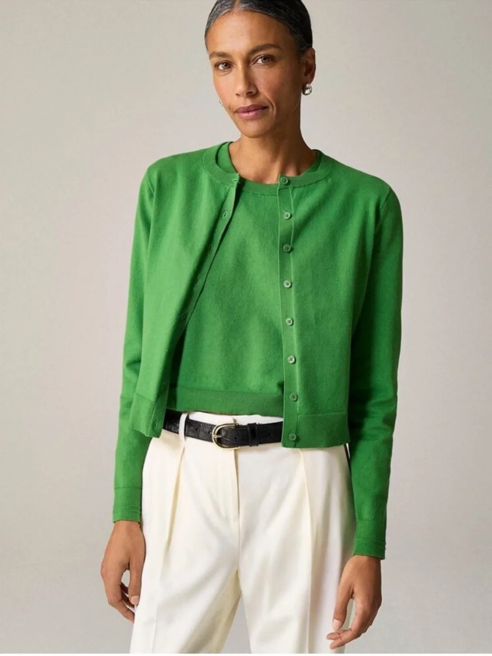 J. Crew Green Jackie Cardigan Button Front Cropped Knit Size M Preppy Coastal - Picture 6 of 12
